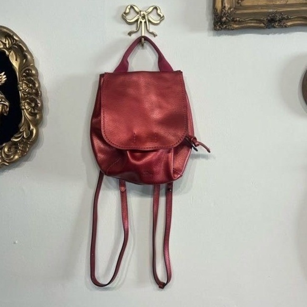 Coach Metallic Red Pebbled Leather Mini Backpack Bags